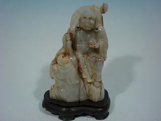 ANTIQUE Chinese  White Jade Lohan, 19th C. 10" H, Very Detailed carvings and heavy. 中国古董白玉罗汉，19世纪，高10英寸，雕刻的非