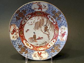 ANTIQUE Chinese Imari Plate with figurines "Diao Chan" and "Lu Bu", 17th-18th Century 中国古代雕有“貂蝉和吕布”像的釉下彩盘，17-1