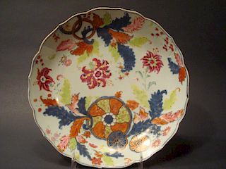 ANTIQUE Chinese Tabaco leaf Plate with flowers, 18th Century. 9 1/4" wide 古色古香的中国烟草叶花盘，18世纪,宽9.25英寸