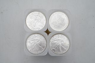 Four Rolls of 20-2004 1oz Silver American Eagle Dollar Coins BU