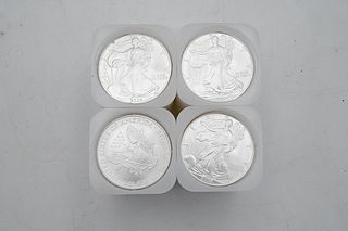 Four Rolls of 20-2004 1oz Silver American Eagle Dollar Coins BU