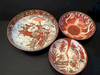 ANTIQUE Japanese Katani Bowls, Meiji period, 9 1/2" diameter largest 古董日本卡塔尼碗、明治时期，9.5"最大直径