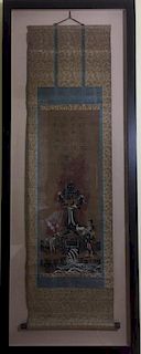 ANTIQUE Chinese Religious THANKA Scroll with Chinese Calligraphy, 18th-19th Century 中国古代宗教唐卡长卷书法，18-19世纪