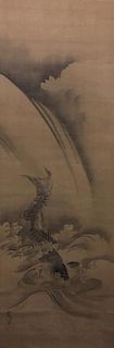 ANTIQUEJapanese Water color scroll painting with Carp Fish, signed 日本古代鲤鱼水彩画，有签名
