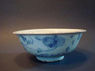 ANTIQUE Chinese Blue and White Bowl, Ming 古董中国蓝白碗，明