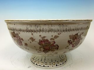 ANTIQUE English Flower high footed Punch Bowl, 19th Century. 18" x 9 1/2" High 仿古英式花纹高足杯，19世纪.18英寸×高9.5英寸