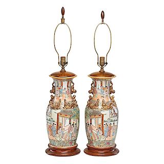 PAIR OF CHINESE EXPORT STYLE LAMPS