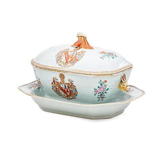 ARMORIAL PORCELAIN TUREEN AND UNDERPLATE