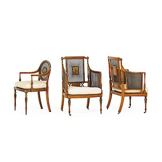 ASSEMBLED SET OF THREE EDWARDIAN ARM CHAIRS