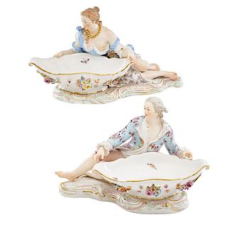 PAIR OF MEISSEN STYLE PORCELAIN SWEET MEAT TRAYS