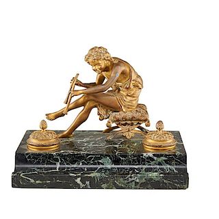 FRENCH GILT BRONZE AND MARBLE INK STAND