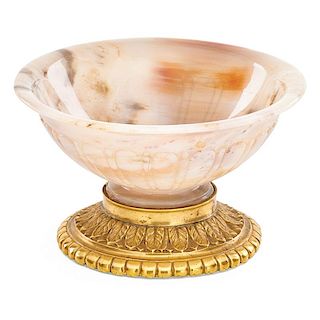 AGATE BOWL ON BRONZE STAND