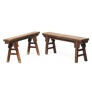 FOUR PROVINCIAL CHINESE ELM BENCHES