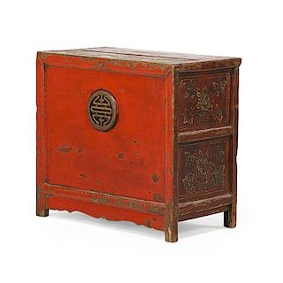 CHINESE RED LACQUER STORAGE CABINET
