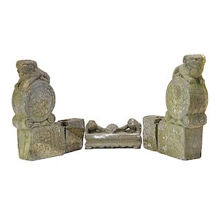 PAIR OF TEMPLE CARVED STONE ARCHITECTURAL ELEMENTS