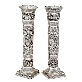 PAIR OF PERSIAN SILVER HAND CHASED VASES