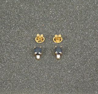 Pair of 18K Gold & Sapphire Earrings.