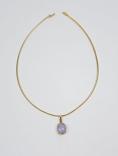 18K Yellow Gold Choker with Lavender Cabochon Pendant.