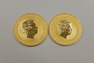 (2) Australian Kangaroo $100 Gold Coins.