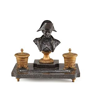NAPOLEONIC BRONZE AND MARBLE INK STAND