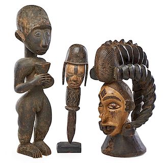 GROUPING OF AFRICAN STYLE CARVED WOOD SCULPTURES