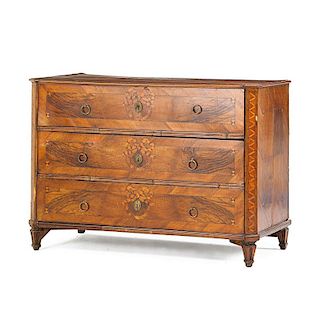 ITALIAN NEOCLASSICAL WALNUT & MARQUETRY COMMODE