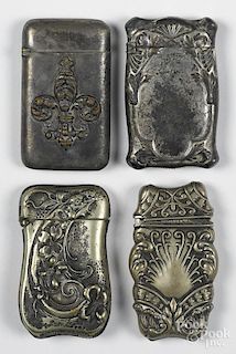 Four German silver embossed match vesta safes, one with fleur de lis