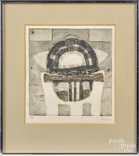 Francois Nedelec (French 20th c.), aquatint abstract composition in black and white