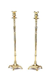 Pair of Fine 18th C Brass Candlesticks