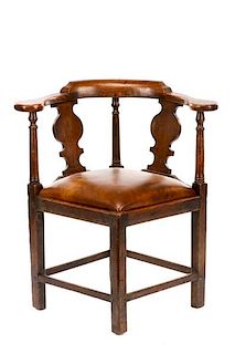Georgian Style Carved Oak Corner Chair, 19th C.