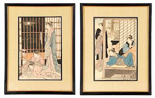 Two Edo Period Woodblock Prints After Kiyonaga