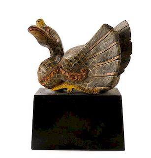 Large Chinese Carved & Polychromed Wood Fowl