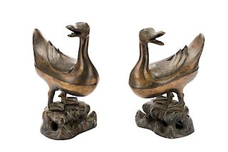Pair, Qing Dynasty Burnished Duck Form Censers