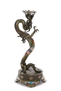 19th C. Chinese Champleve Dragon Censer Stand