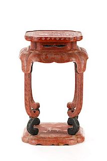 Chinese Qing Dynasty Carved Cinnabar Censer Stand