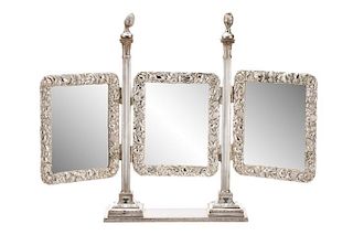 Early 20th C. French Triptych Vanity Mirror