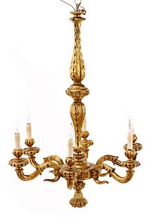 Louis XVI Style Giltwood Six Light Chandelier