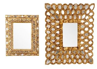 Two Imbricated Giltwood Cushion Mirrors