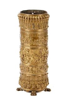 Renaissance Style Brass Repousee Umbrella Stand