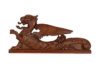 Carved Oak Neoclassical Wall Mounting Dragon
