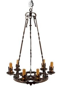 French Country Wrought Iron Six Light Chandelier