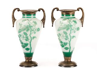 Pair, French Cameo Glass Vases, Signed Soleil
