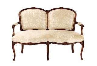 Louis XV Style Walnut Upholstered Settee
