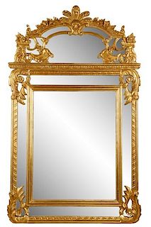 Large Baroque Style Carved Giltwood Mirror