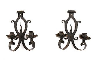 Pair, French Gothic Style Wrought Iron Sconces