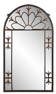 French Gothic Style Eglomise & Wrought Iron Mirror