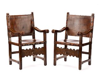 Pair of Spanish Renaissance Style Hall Chairs