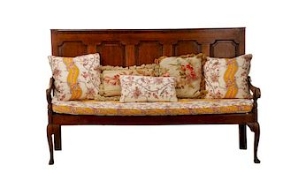 Georgian Stained Oak Hall Bench w/Cushions