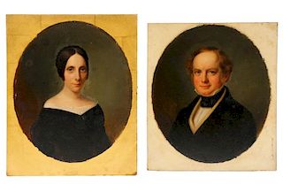 Pair Of Mated Portraits, Oil On Board, 1848