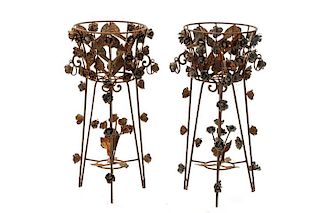 Pair, Rusticated Wrought Iron Rose Plant Stands